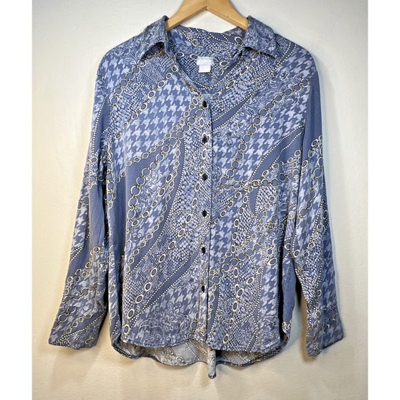 Chico's Tops - Chico's 2 chicos large Sandwashed Satin Mixed Print Button Up Long Sleeve silky